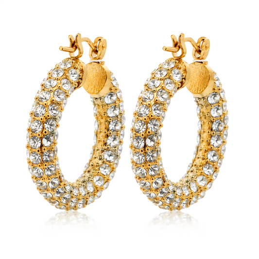 Crystal Pavé Huggie Hoops Gold – lifestyle