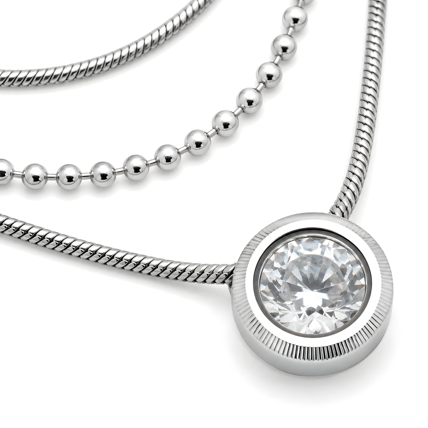 Layered Necklace Set – Silver