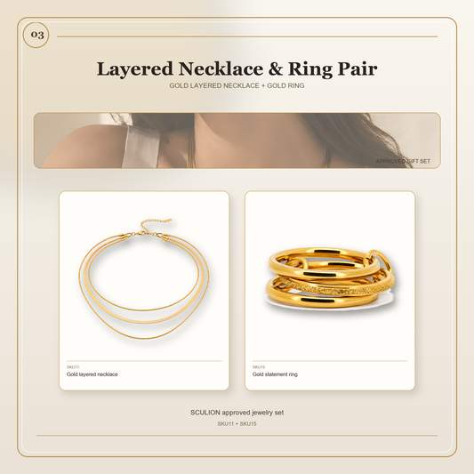 Necklace & Ring Gift Set Gold – waterproof 18k PVD – Ornalio