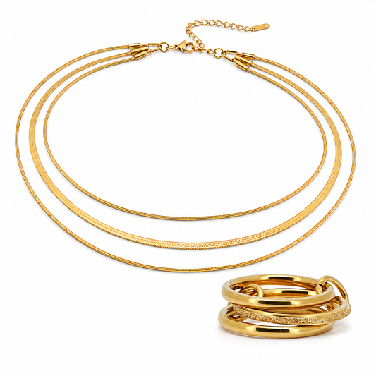 Necklace & Ring Set – Gold – waterproof 18k PVD gift set – Ornalio