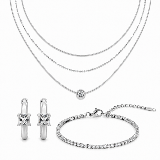 Elegance Gift Set – Silver – waterproof 18k PVD gift set – Ornalio