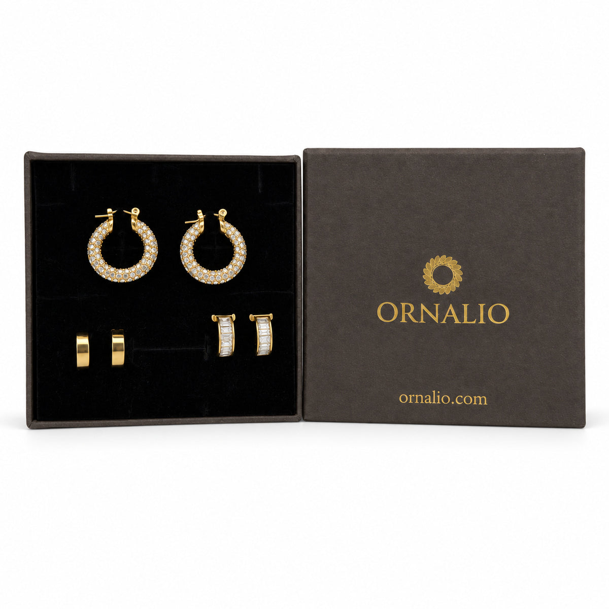 Ornalio Earring Trio – Gold in presentation box.