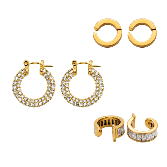 Earring Trio – Gold – waterproof 18k PVD – Ornalio