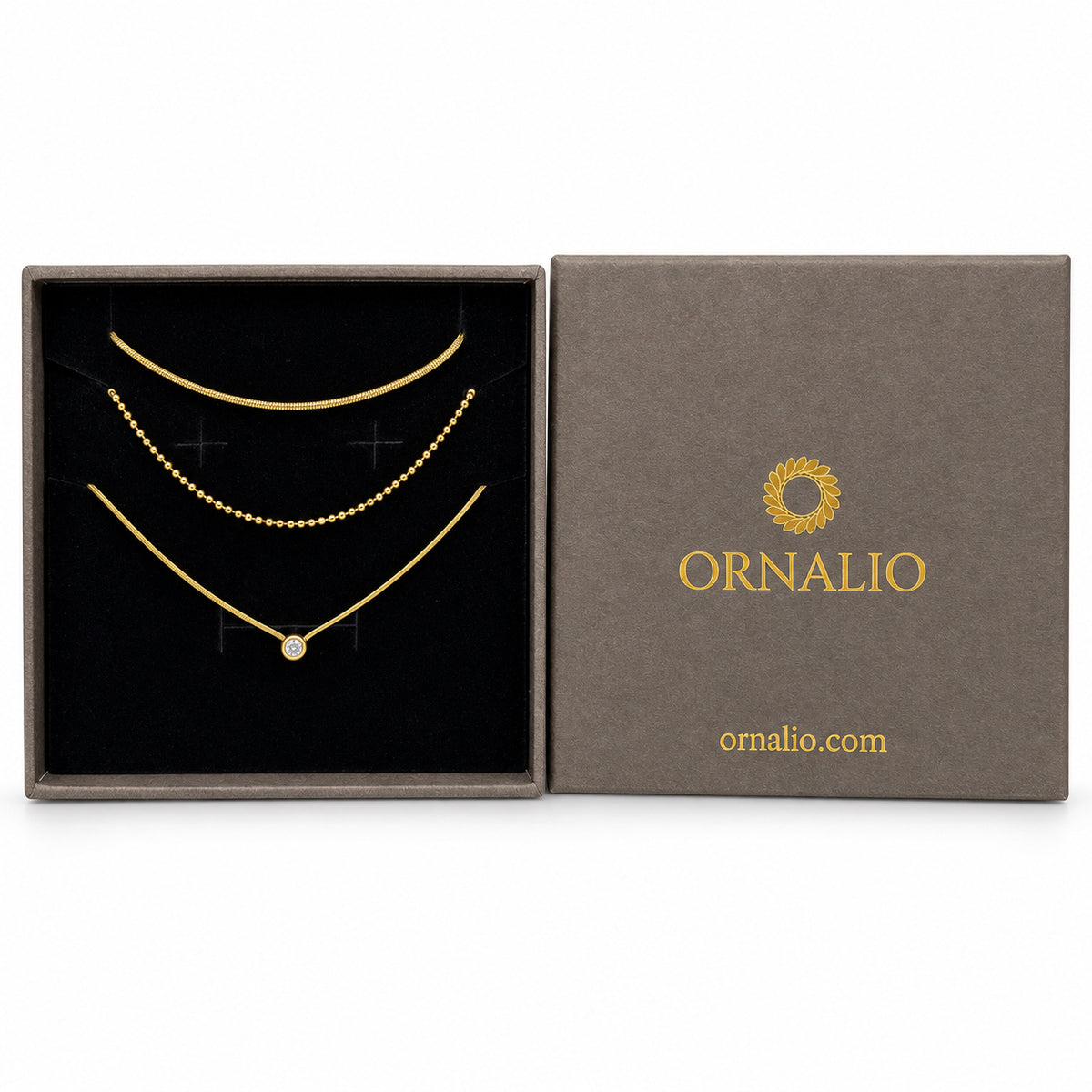 Ornalio Layered Chain Necklace – Gold in presentation box.