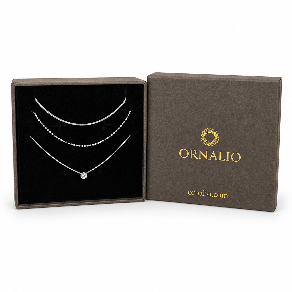 Ornalio Layered Chain Necklace – Silver in presentation box.