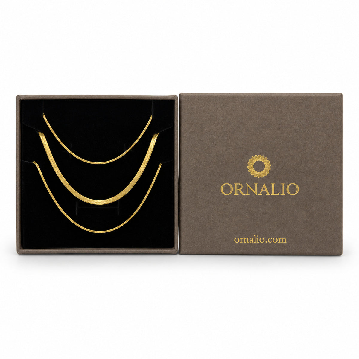 Ornalio Herringbone Chain Necklace – Gold in presentation box.