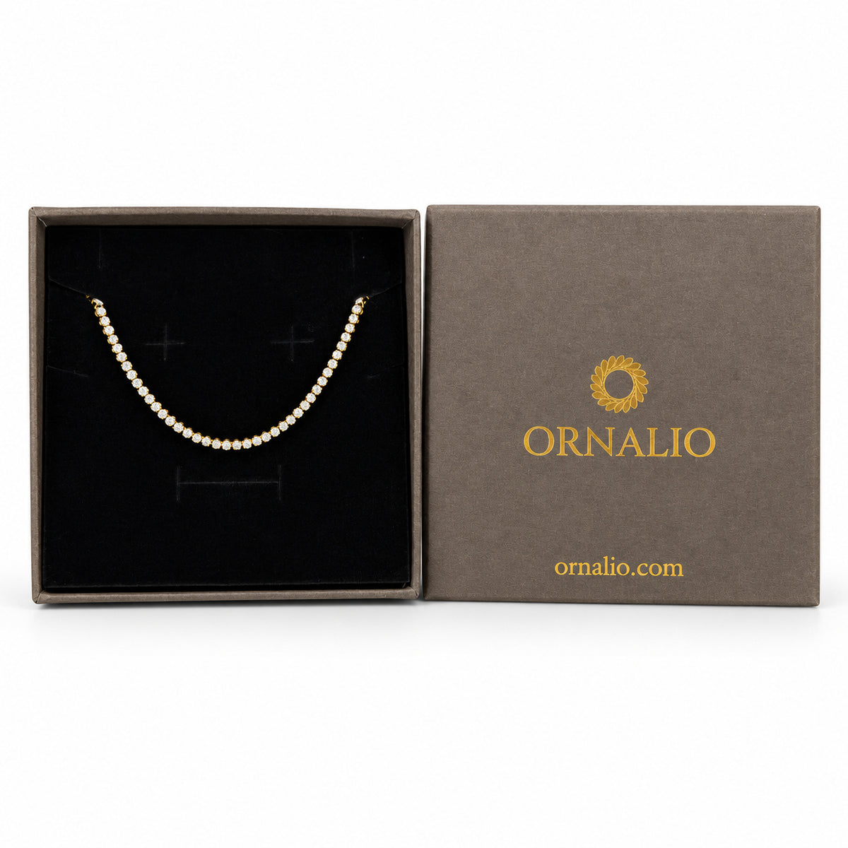 Ornalio Tennis Bracelet – Gold in presentation box.