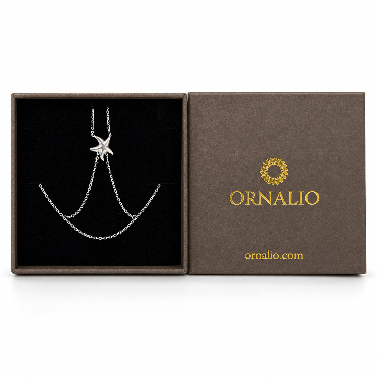 Ornalio Starfish Handchain Bracelet – Silver in presentation box.