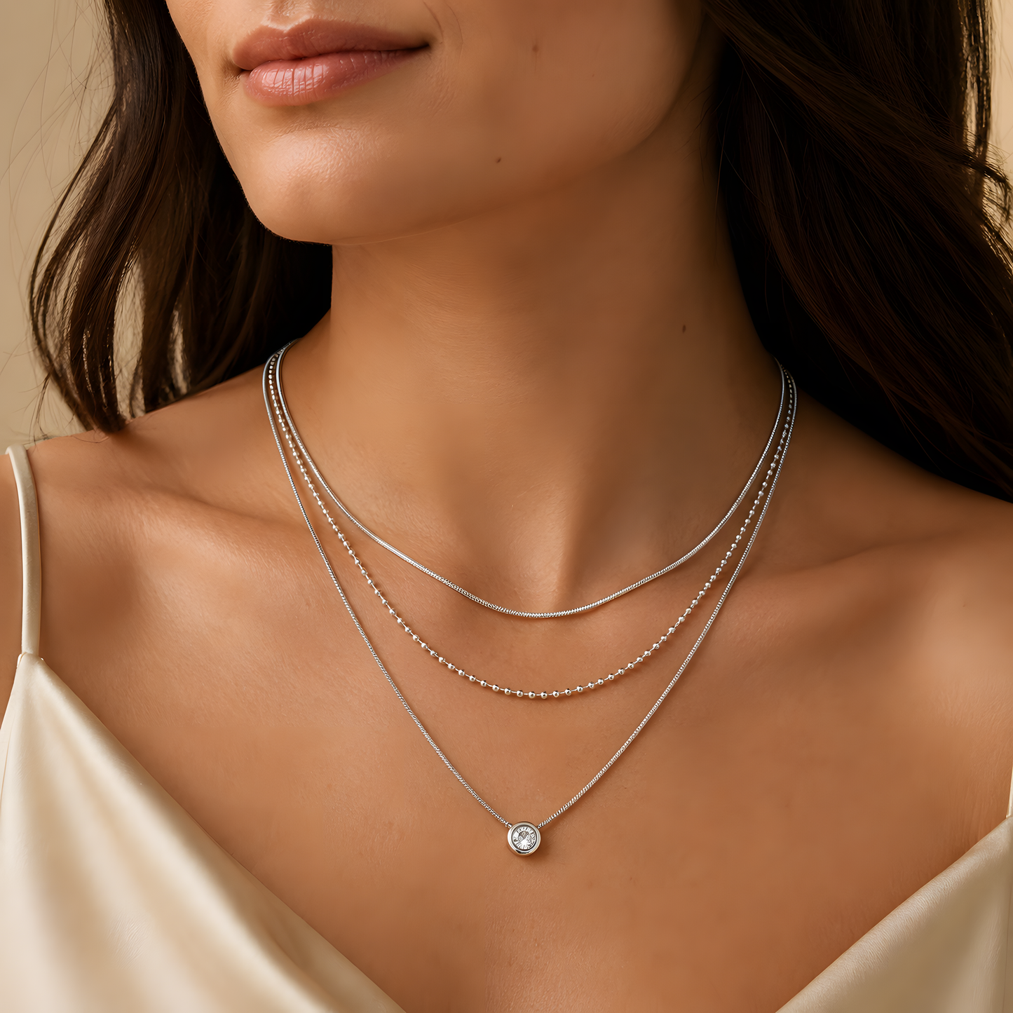 Layered Necklace Set – Silver