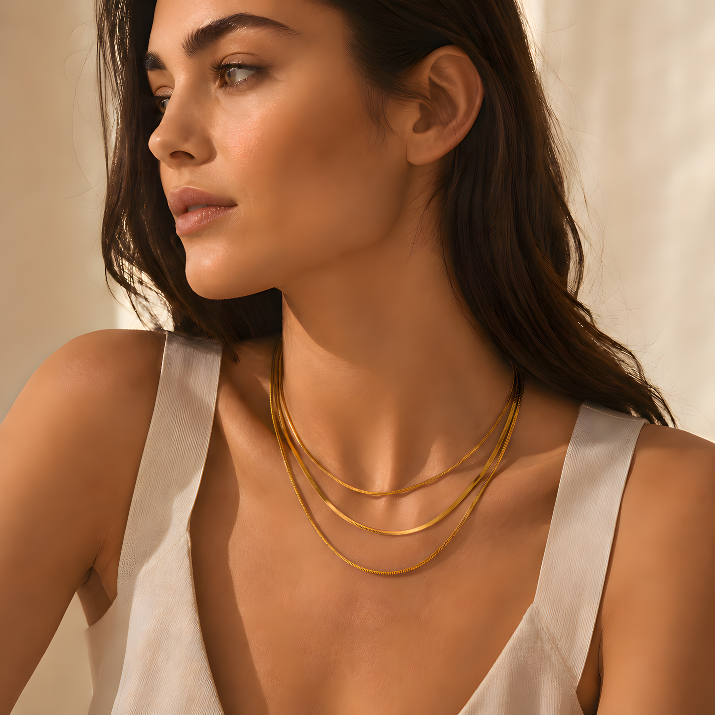Herringbone Chain Necklace – Gold