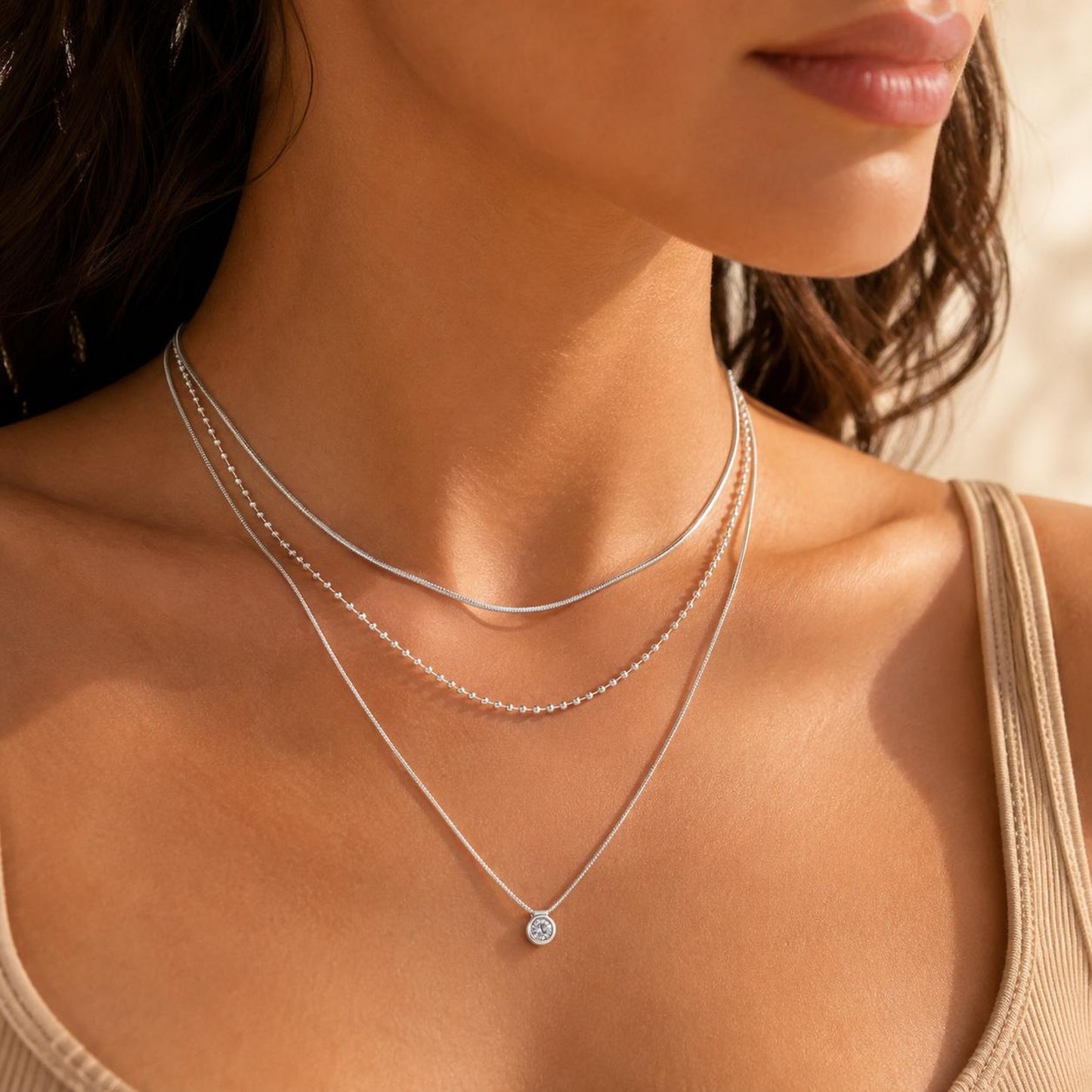 Layered Necklace Set – Silver