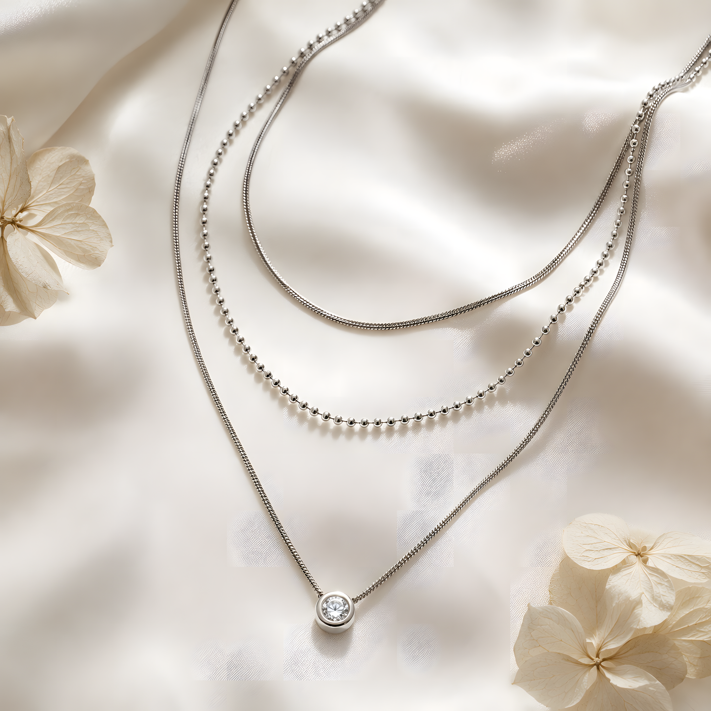 Layered Necklace Set – Silver