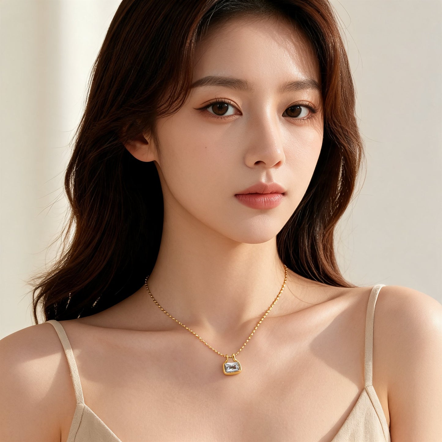Crystal Solitaire Pendant Necklace Gold – lifestyle