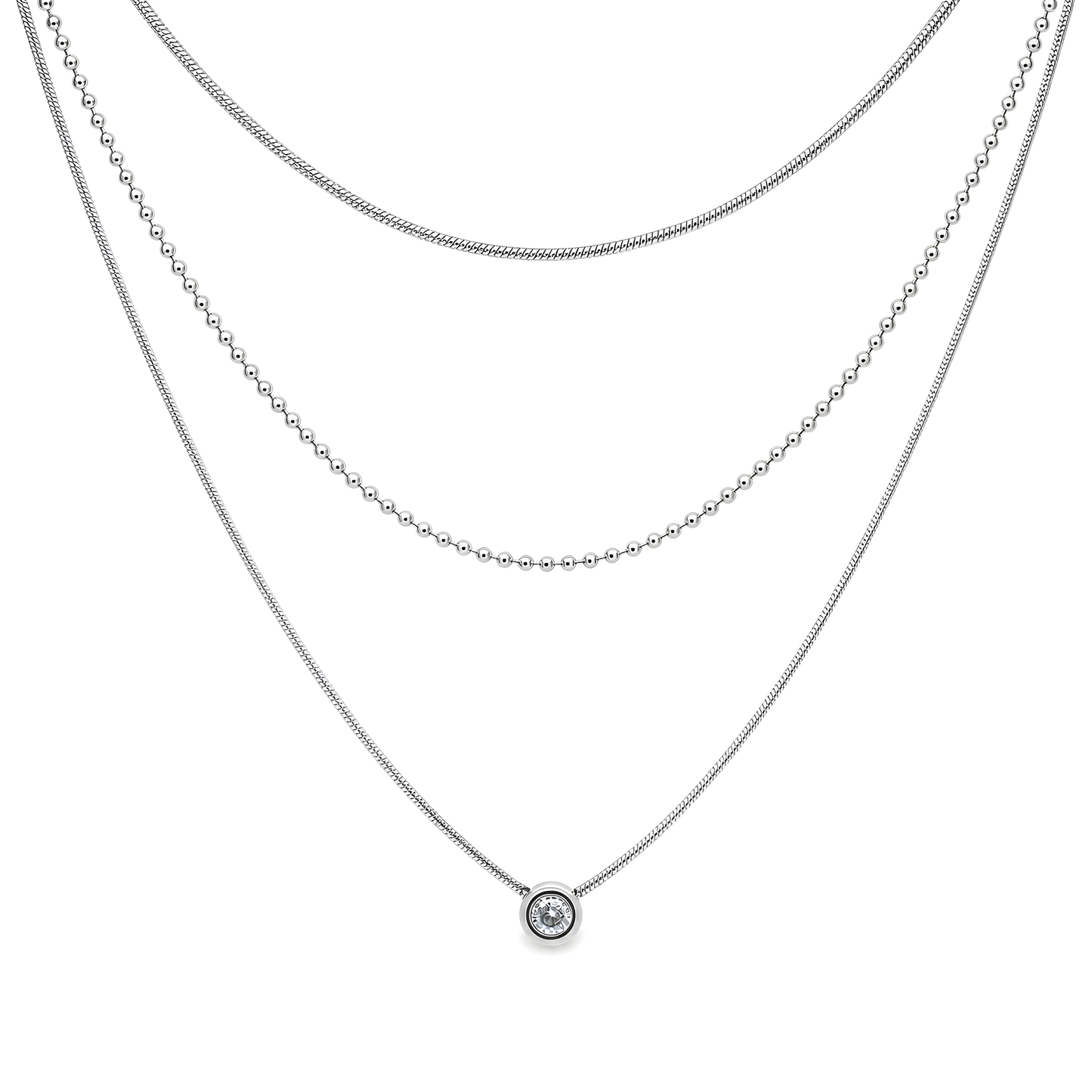 Layered Necklace Set – Silver