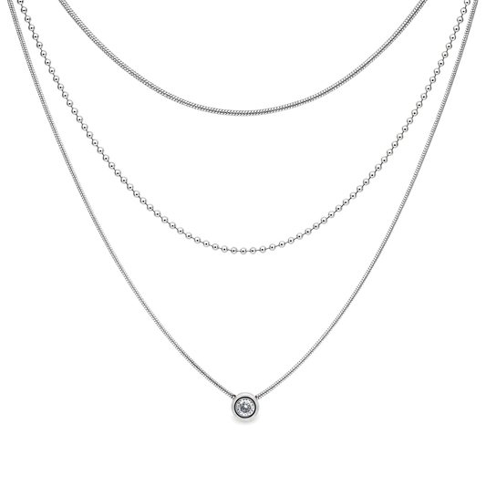 Layered Necklace Set – Silver
