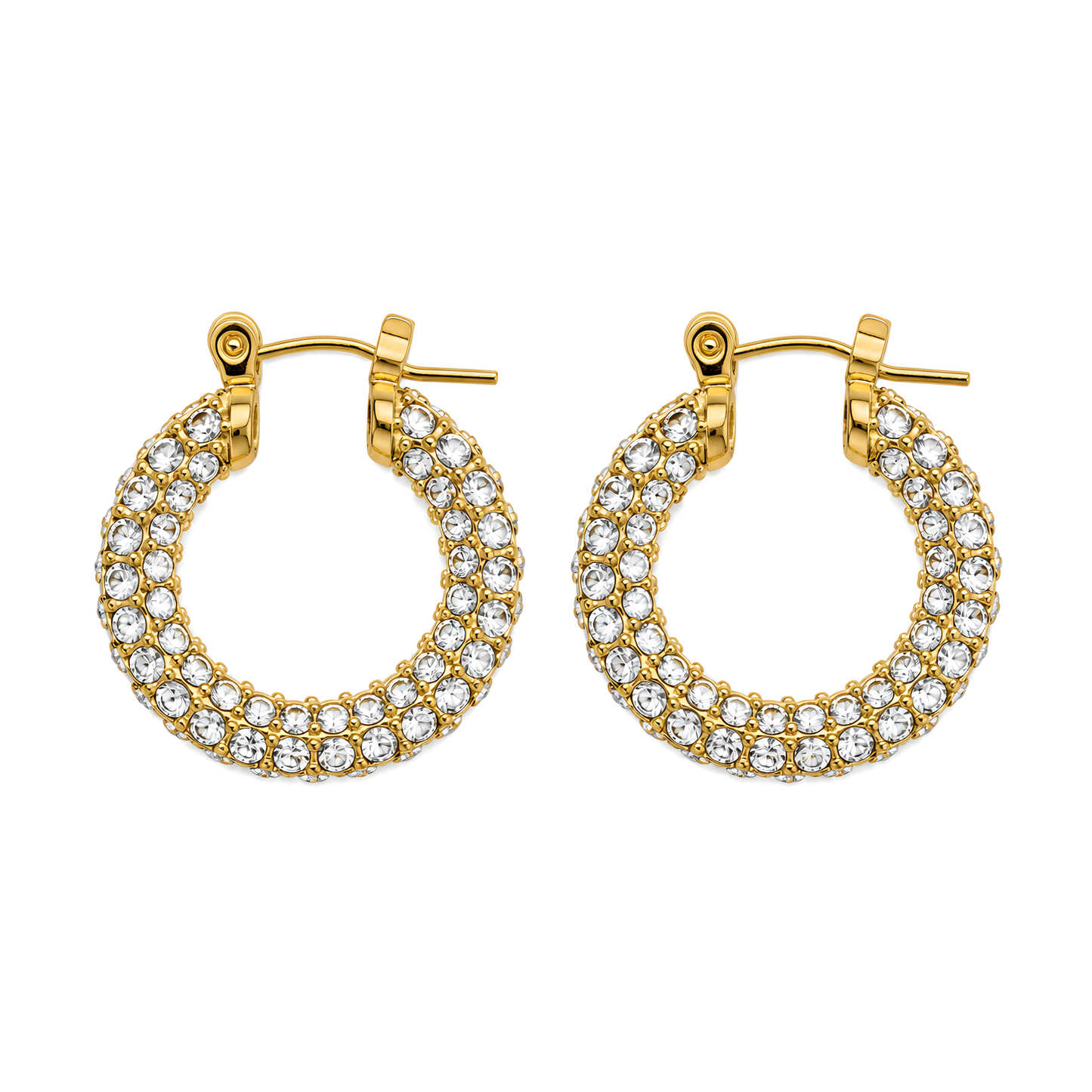 Crystal Pavé Huggie Hoops Gold – waterproof 18k PVD – Ornalio