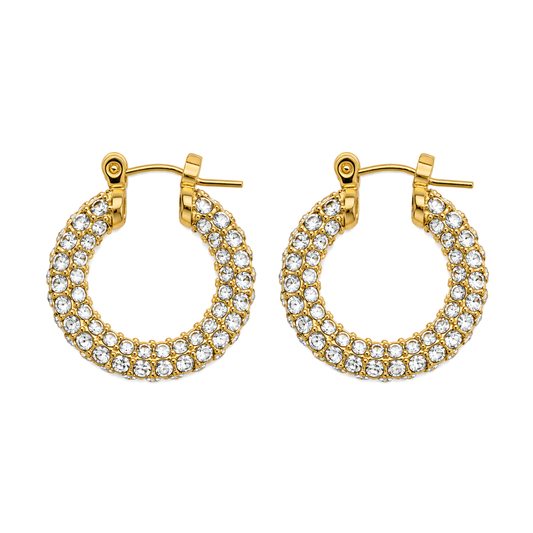 Crystal Pavé Huggie Hoops Gold – waterproof 18k PVD – Ornalio