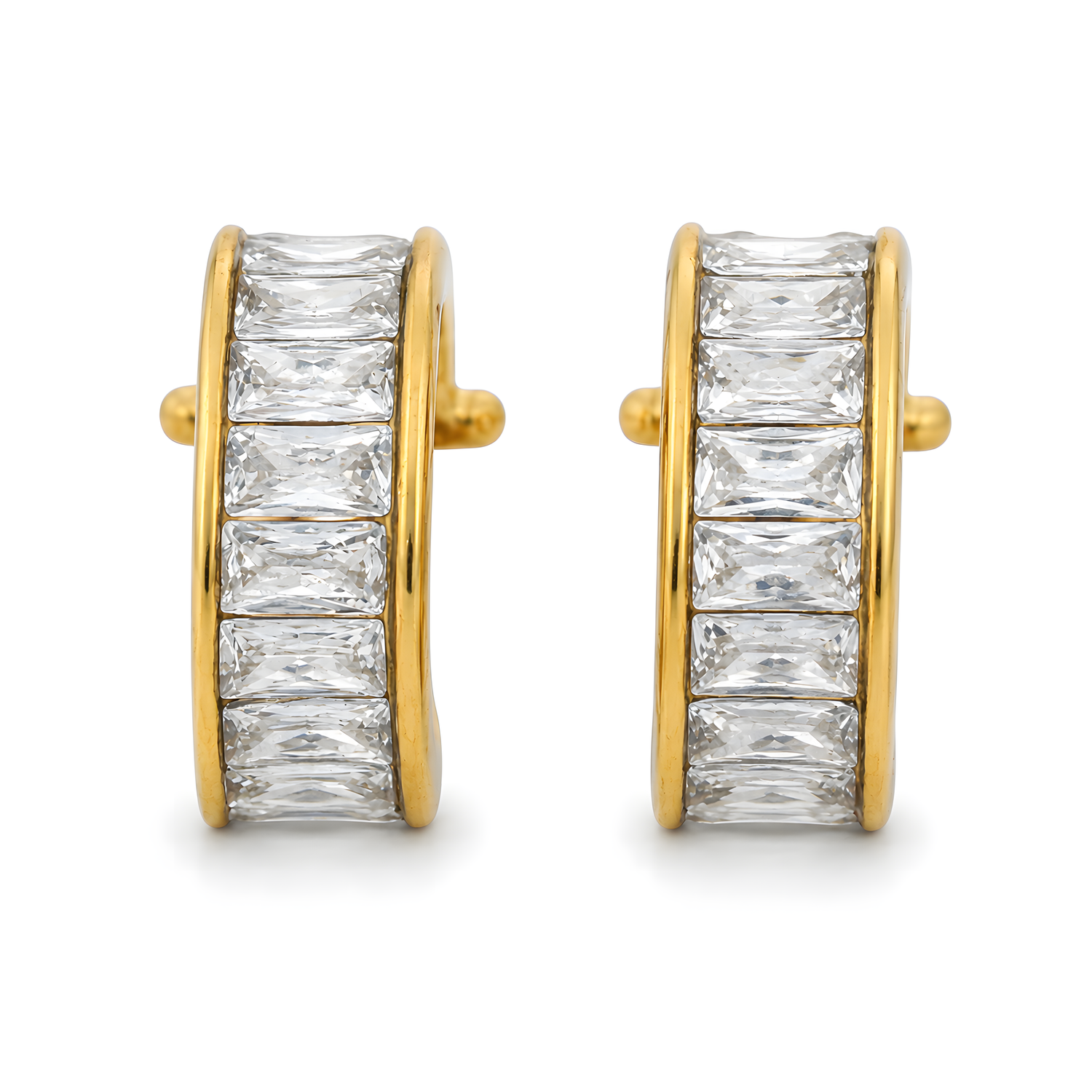 Crystal Baguette Ear Cuff Gold – no piercing, waterproof 18k PVD – Ornalio