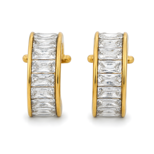 Crystal Baguette Ear Cuff Gold – no piercing, waterproof 18k PVD – Ornalio